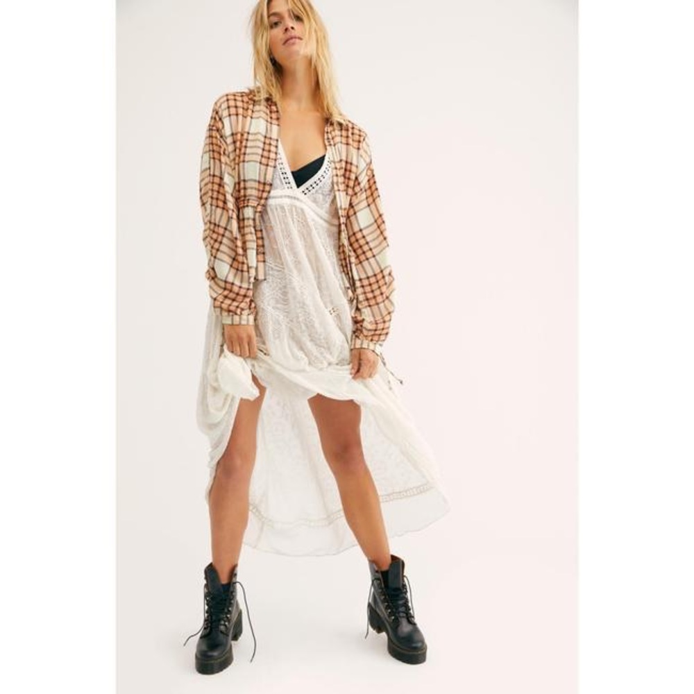 NWOT Free People plaid button down shirt size XS